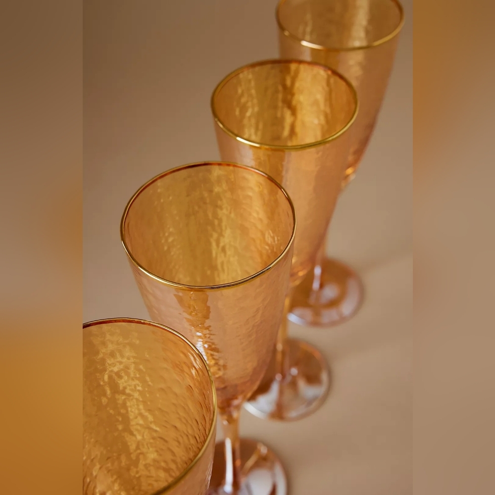 Anthropologie Zaza Lustered Flute Glasses, Set of 2 - Picture 2 of 2